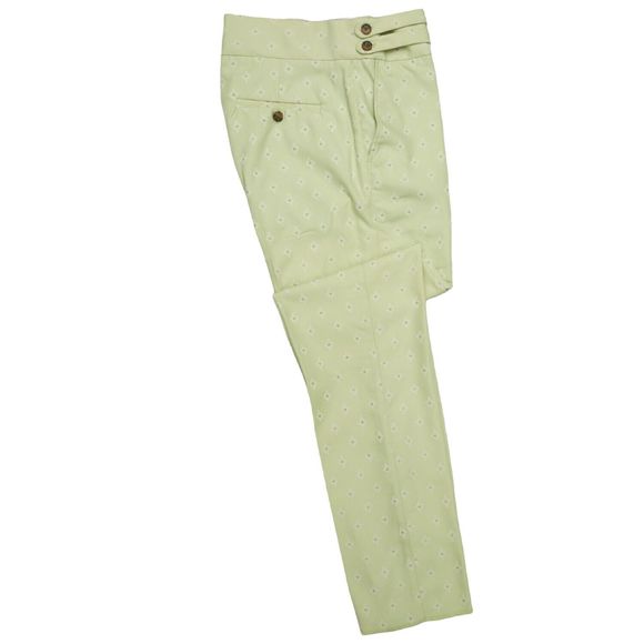 Mens Gurkha Pants Green Geometric Slim High Waist Flat Front Dress Trousers 32 - Picture 2 of 7